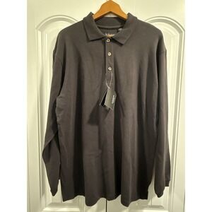 UltraClub Mens Classic‎ Polo Long Sleeve Shirt Black 100% Cotton 8532 Large NWT